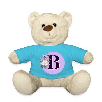 lettre B Couronne de fleurs violet - Nounours - bleu outremer - Devant