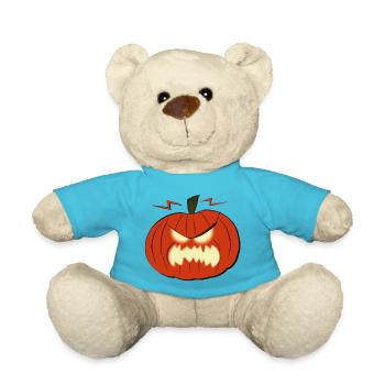 Pumpkin face with shining eyes Halloween - Teddy Bear - atoll blue - Front