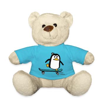 Pinguin fährt Skateboard - Teddy - Atollblau - Vorne