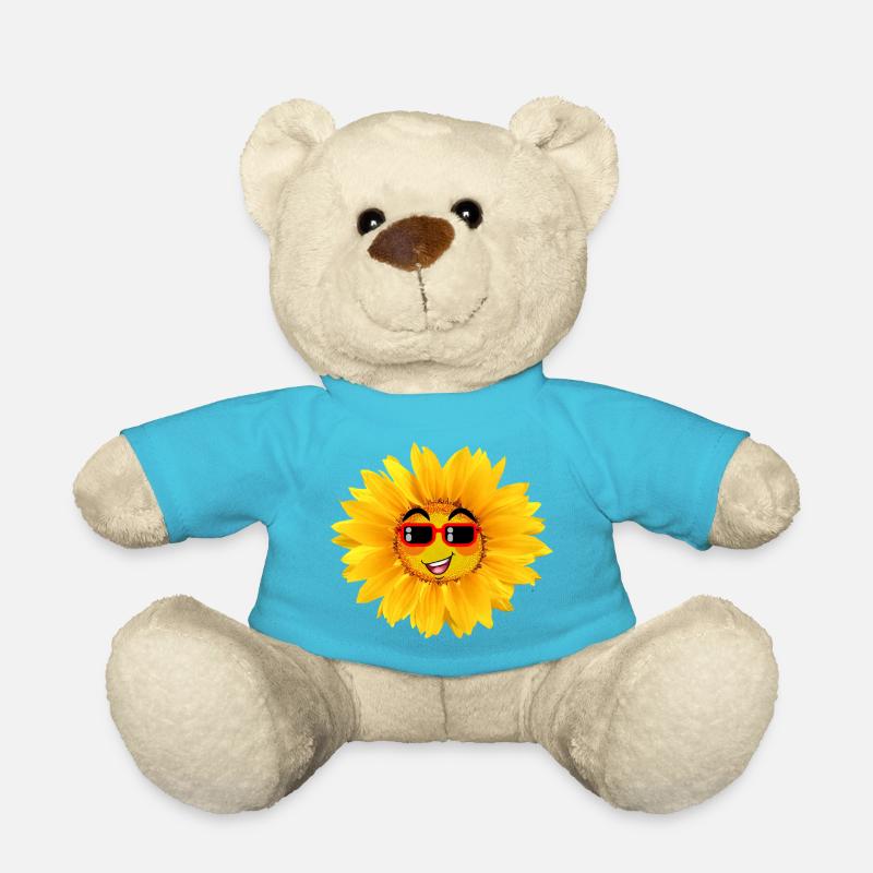 Sonnenblume mit lustigem Gesicht - Teddy - Atollblau