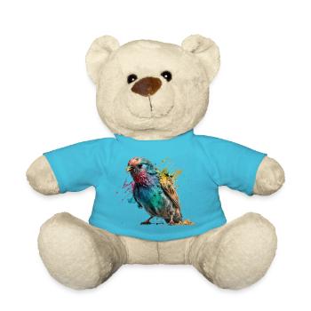 Bunter kleiner Vogel Splash Art Design - für alle - Teddy - Atollblau - Vorne
