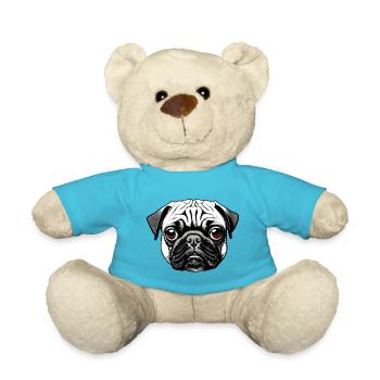Mops Design Grafik Druck Motiv - Teddy - Atollblau - Vorne