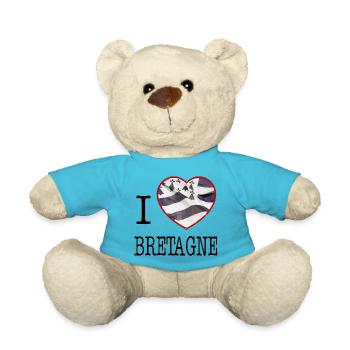 I Love Brittany Heart of Flag - Teddy Bear - atoll blue - Front