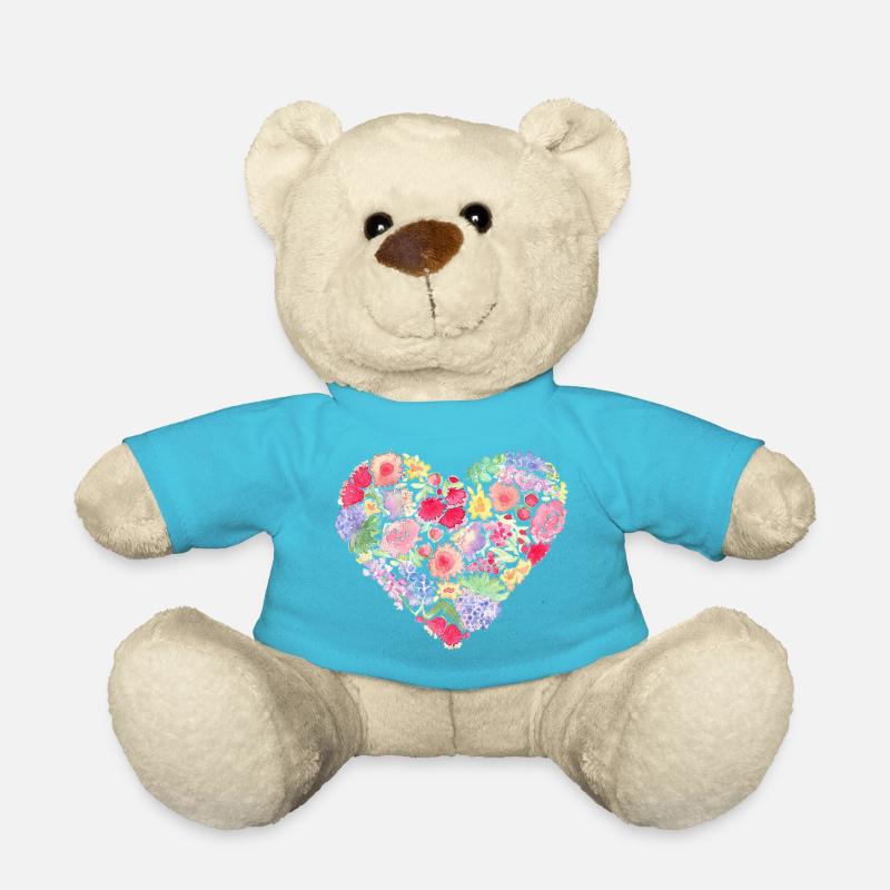 Aquarellmalerei Blumenherz - Teddy - Atollblau