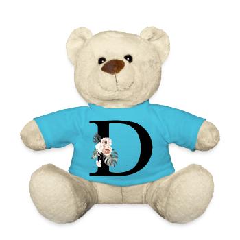 Tropical Floral Letter D - Teddy Bear - atoll blue - Front