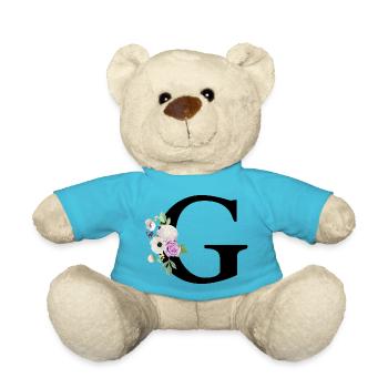Lila Blumenbuchstabe g - Teddy - Atollblau - Vorne