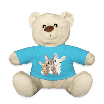 Cute Bunnies Family - Three Bunnies with Flowers - Teddy Bear - atoll blue - Front