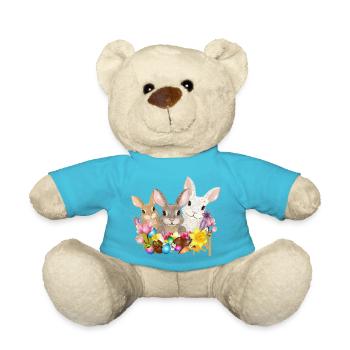 Cute Easter Bunny Family with Colorful Easter Eggs - Teddy Bear - atoll blue - Front