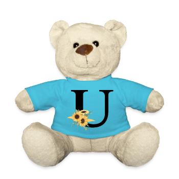 Buchstabe u blumige Sonnenblume - Teddy - Atollblau - Vorne