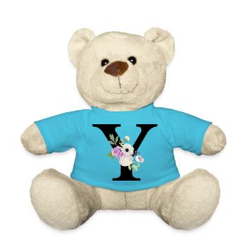 Lettre y floral violet - Nounours - bleu outremer - Devant