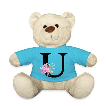 Lila Blumenbuchstabe u - Teddy - Atollblau - Vorne