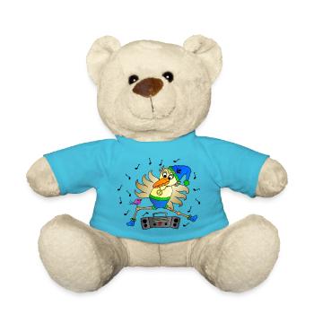 Weird Bird Dancer with Ghetto Blaster Fun Comic - Teddy Bear - atoll blue - Front