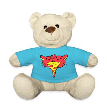 2 Katzen Essen Salami Pizza Fast Food Hunger Team - Teddy - Atollblau - Vorne