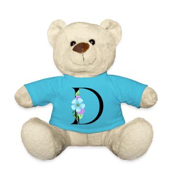 Elegant letter 'D' with flowers - Teddy Bear - atoll blue - Front
