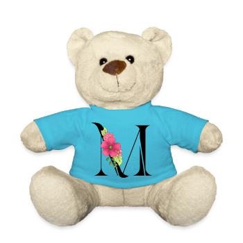 Eleganter Buchstabe 'M' mit Blumen - Teddy - Atollblau - Vorne