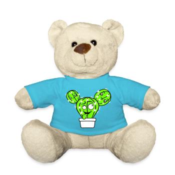 Kaktus Kakteen Gesicht Stachelig Lustig Grimasse - Teddy - Atollblau - Vorne