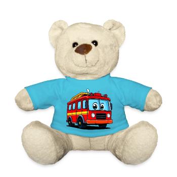 Playful Fire Truck Comic Illustration - Teddy Bear - atoll blue - Front