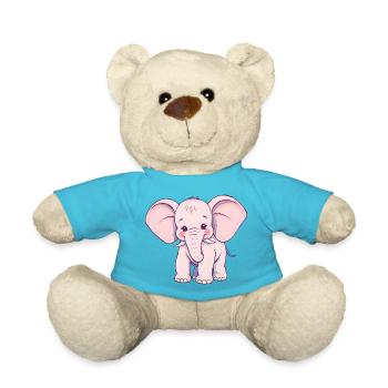 Verspielter rosa Elefant mit blauem Schwanz - Teddy - Atollblau - Vorne