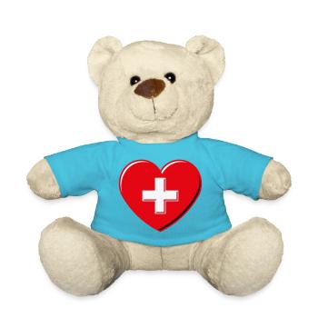Heart With Swiss Cross (I Love Switzerland 3D 3C) - Teddy Bear - atoll blue - Front