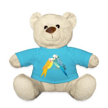 Deux perruches sur une branche aux couleurs pastel - Nounours - bleu outremer - Devant