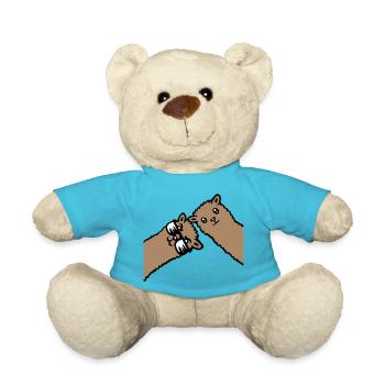 Zwei braune Lamas Alpaka Sonnenbrille neugierig - Teddy - Atollblau - Vorne