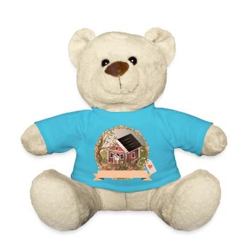 Small red house in the garden in oil painting style - Teddy Bear - atoll blue - Front