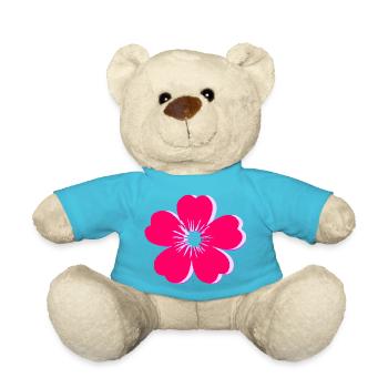 Vivid Pink Flower Bloom - Teddy Bear - atoll blue - Front