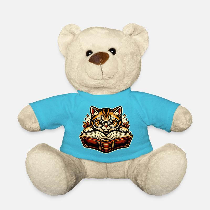 Chaton avec des lunettes en train de lire - Nounours - bleu outremer