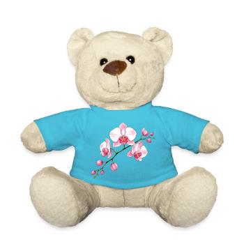 Illustration de branche de fleurs d’orchidée Motif floral - Nounours - bleu outremer - Devant