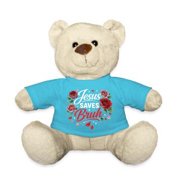 Jesus rettet Bruh Blumenschrift - Teddy - Atollblau - Vorne