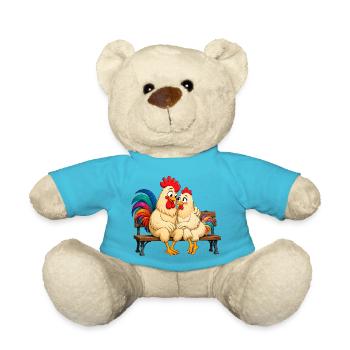 Rooster and hen - Teddy Bear - atoll blue - Front