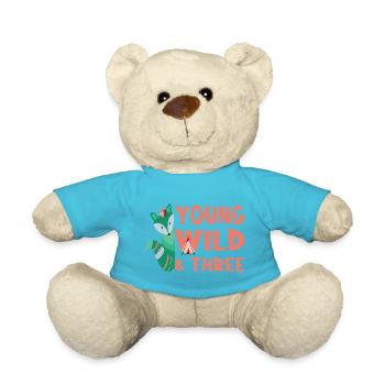 Young Wild And Three Birthday Shirt - Teddy Bear - atoll blue - Front