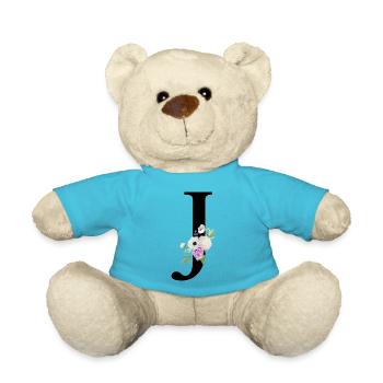 Lila Blumenbuchstabe j - Teddy - Atollblau - Vorne
