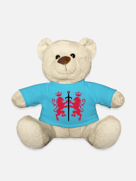 2 Loewen + sword crown heraldic animals 2c - Teddy Bear - atoll blue