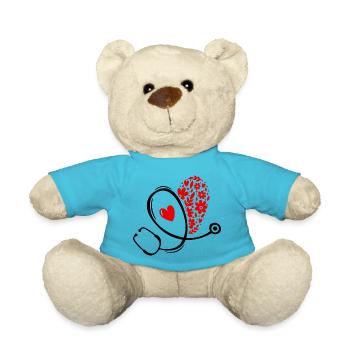Stéthoscope médical coeur floral rouge noir - Nounours - bleu outremer - Devant