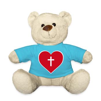 Jesus ist Liebe Herz - Teddy - Atollblau - Vorne