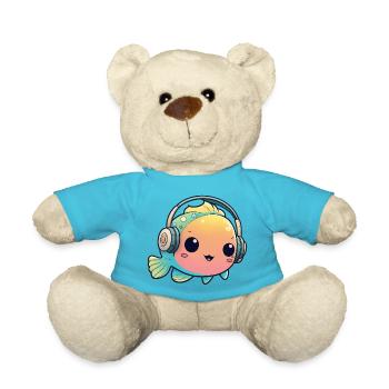 Kawaii Cute Happy Colorful Fish with Headphones - Teddy Bear - atoll blue - Front