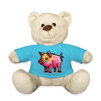 Schwein in 8 Bit und mit Pixeln - Teddy - Atollblau - Vorne