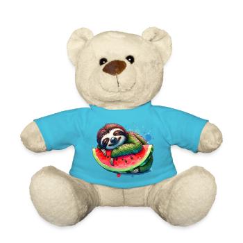 Sloth sleeping on a piece of watermelon - Teddy Bear - atoll blue - Front