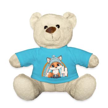 4. Geburtstag Fuchs Regenbogen Süß Niedlich - Teddy - Atollblau - Vorne