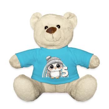 5th Birthday Owl Rainbow Cute Cute - Teddy Bear - atoll blue - Front