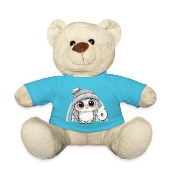 6th Birthday Owl Rainbow Cute Cute - Teddy Bear - atoll blue - Front