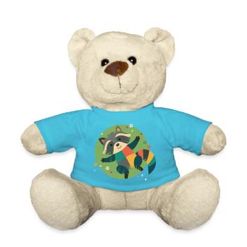 Lying raccoon in the grass - Playful children's motif - Teddy Bear - atoll blue - Front