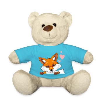 Spähender süßer, schüchterner Fuchs mit Herzen - Teddy - Atollblau - Vorne