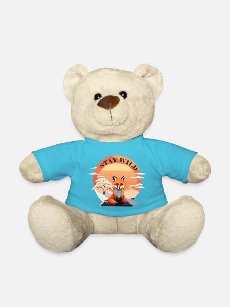 Meditierender Fuchs mit der Aufschrift Stay Wild - Teddy - Atollblau