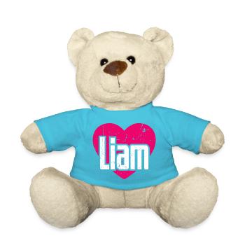 I Love Liam Pinkes Herz Ich liebe Liam - Teddy - Atollblau - Vorne