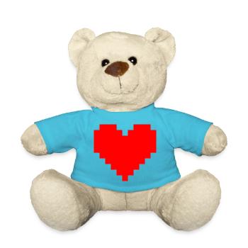 Pixel Red Heart Pixel Art - Teddy Bear - atoll blue - Front