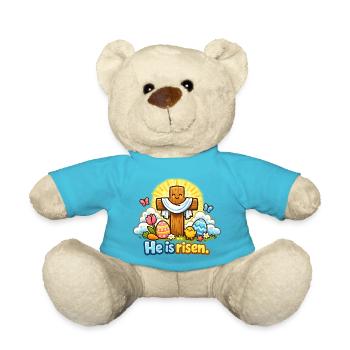 Crucifix de Kawaii Il est ressuscité Jésus de Pâques - Nounours - bleu outremer - Devant