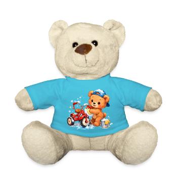 Kids Shirt Bear Cleaning Tricycle Spring Cleaning - Teddy Bear - atoll blue - Front