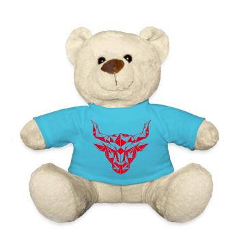 Roter Low-Poly Stierkopf - Teddy - Atollblau - Vorne
